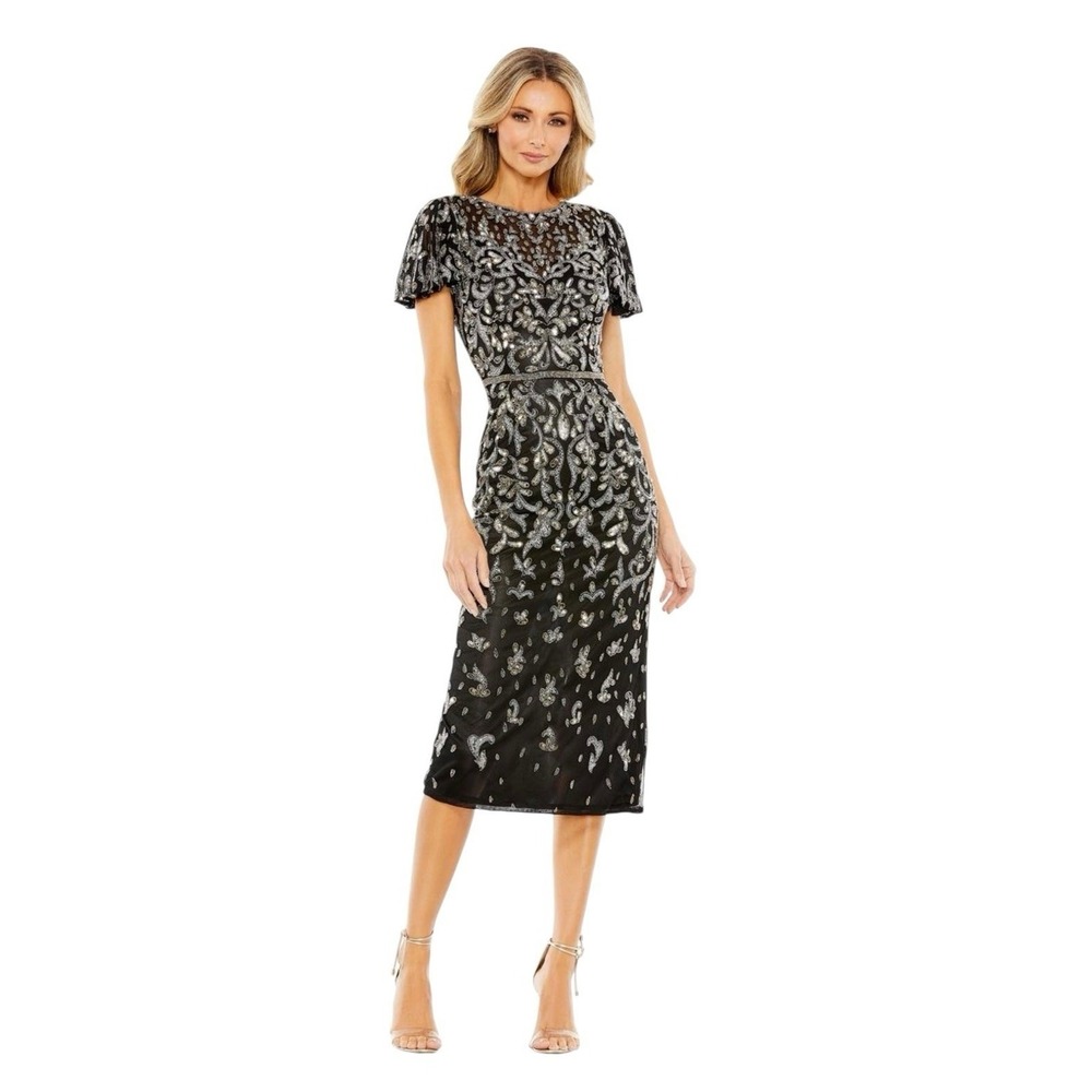 Mac Duggal 5727 Elegant Beaded Sequin Embellished Midi Dress Size 12 $498